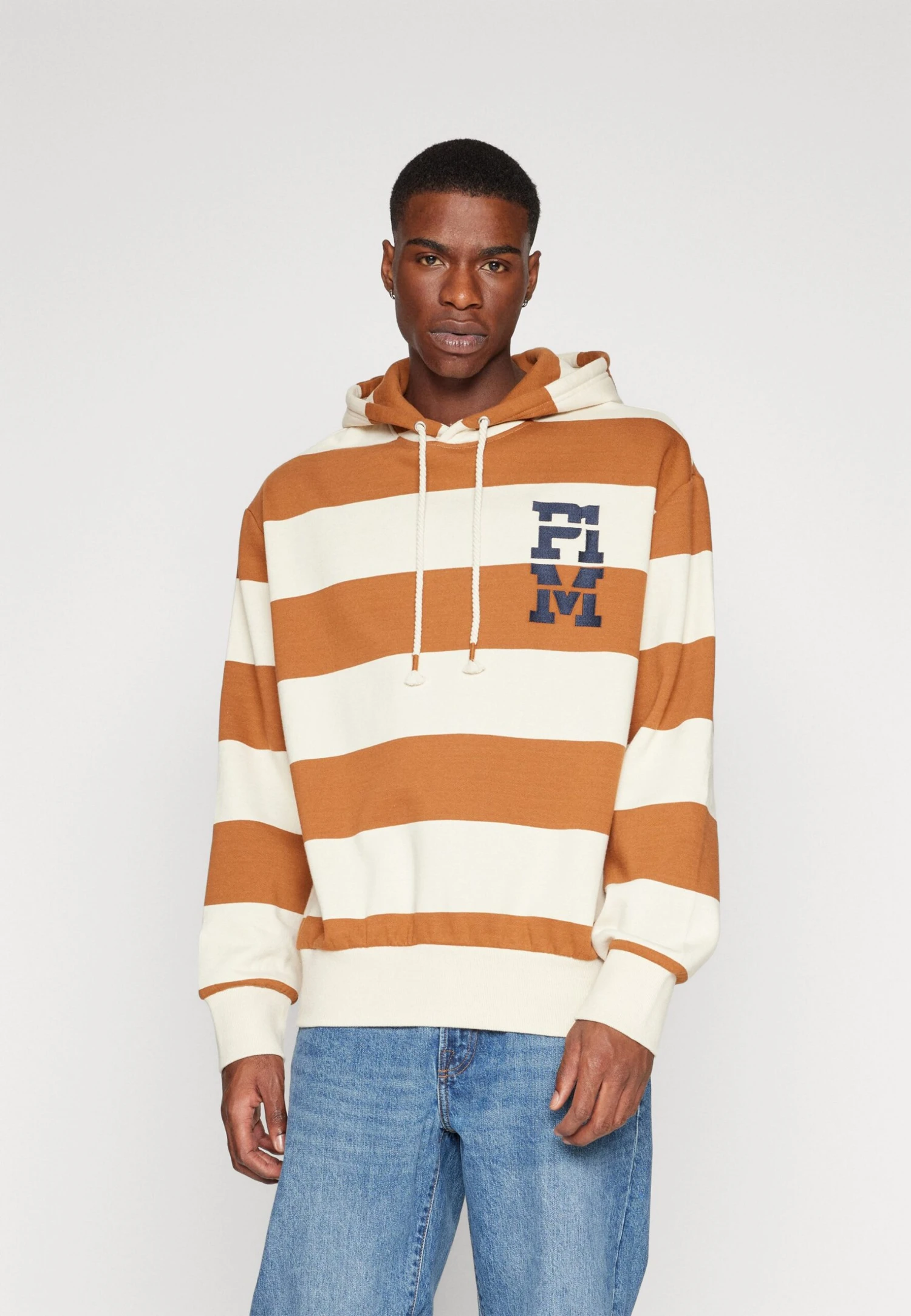 Pier One Hoodie Felpa Con CappuccioOff-White/Brown Uomo Maglieria E Felpe PI922S0HY-A11