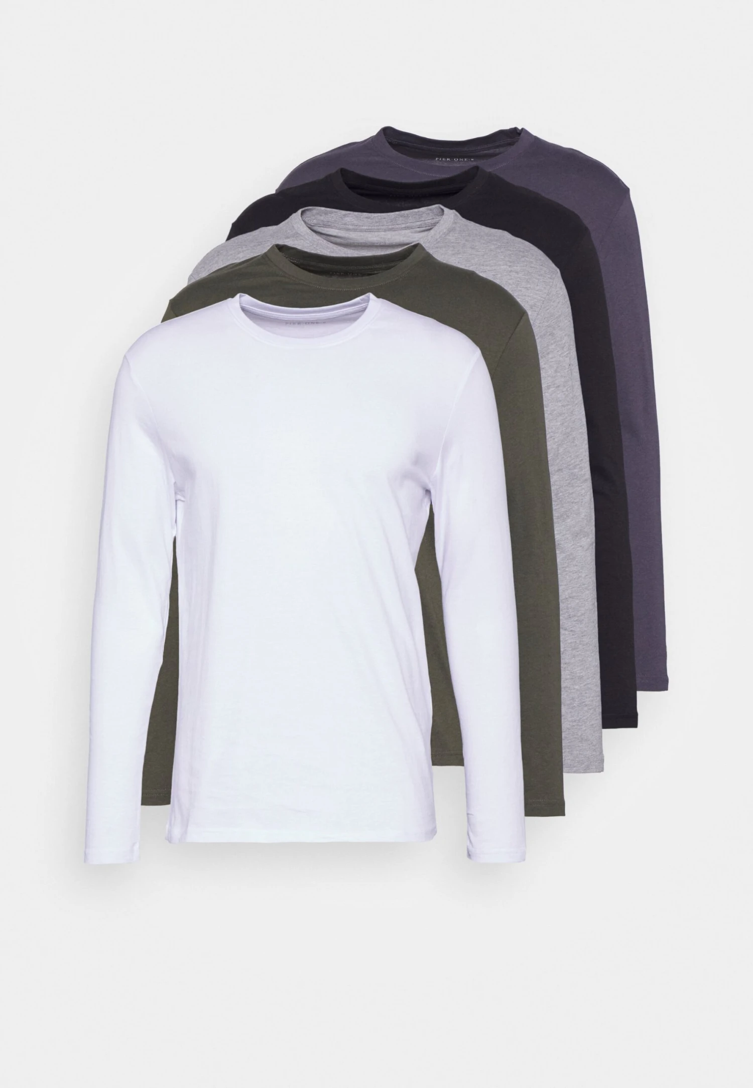 Pier One 5 PackMaglietta A Manica LungaBlack/White/Olive Uomo T-shirt E Polo PI922O0RB-Q11 - immagine 6