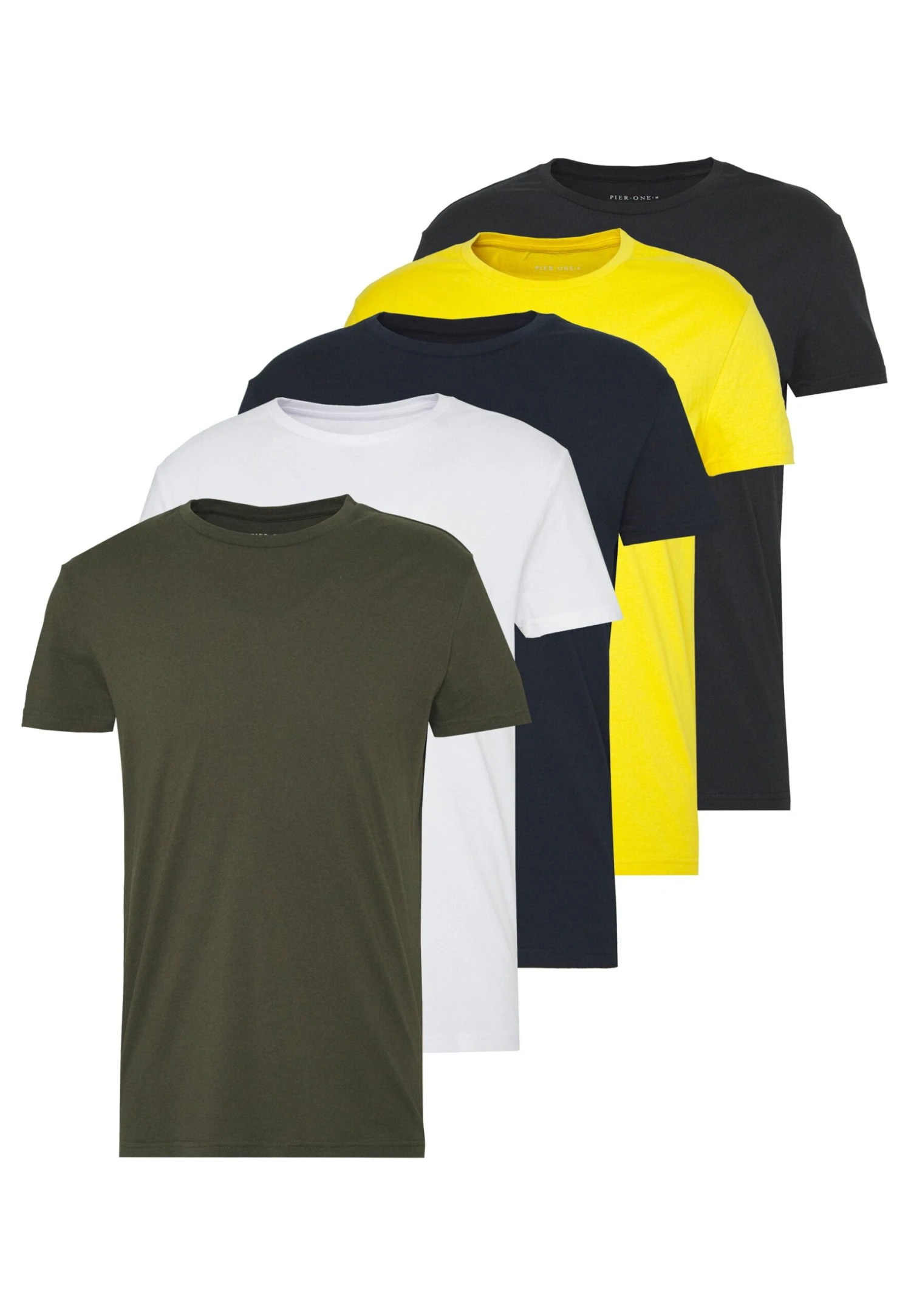 Pier One 5 PackT-Shirt BasicOlive/ White/ Navy /Yellow /Black Uomo T-shirt E Polo PI922O0GU-N11 - immagine 8