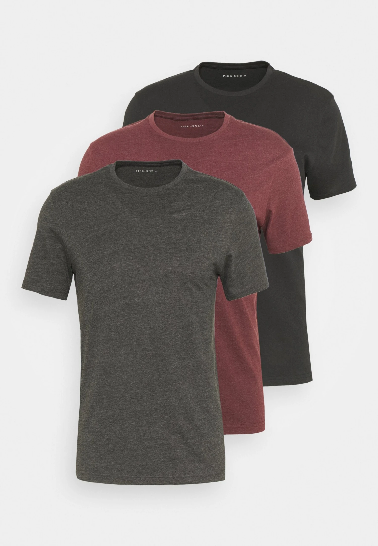 Pier One 3 PackT-Shirt BasicBlack/Mottled Dark Grey/Bordeaux Uomo T-shirt E Polo PI922O0GQ-Q16 - immagine 7
