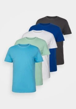 Pier One 5 PackT-Shirt BasicBlue/Dark Blue/Light Green Uomo T-shirt E Polo PI922O0QX-K11