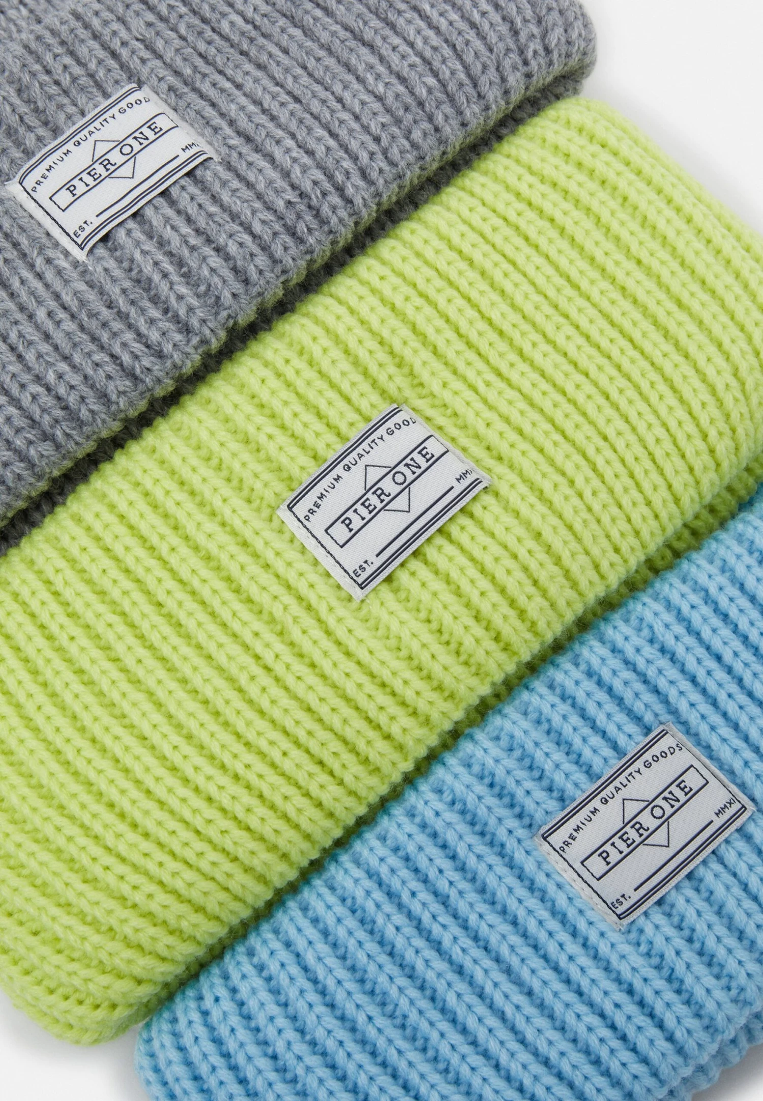 Pier One Unisex 3 PackBerrettoGrey, Neon Green, Light Blue Uomo Cappellie Berretti PI954P009-C11 - immagine 3