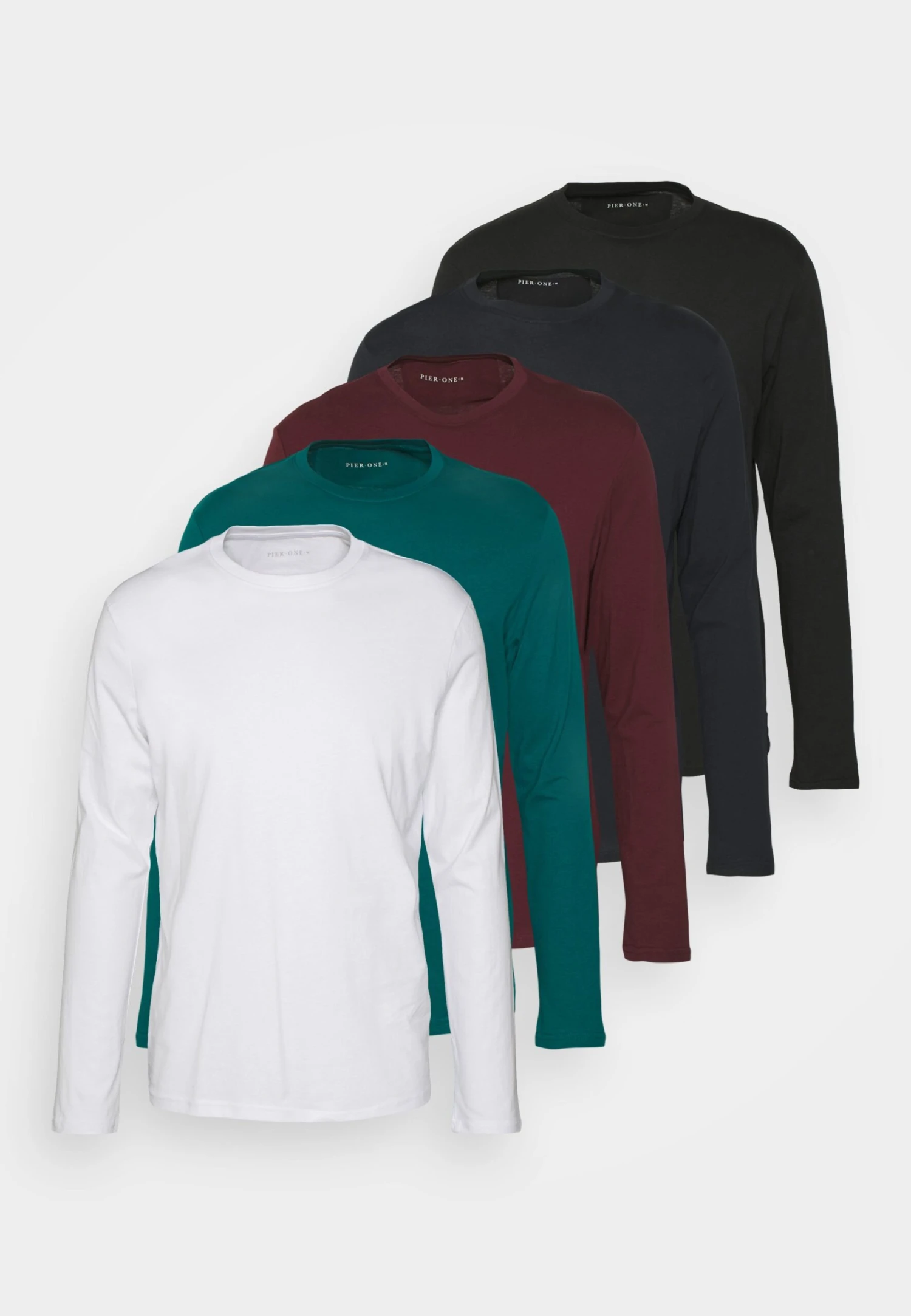 Pier One 5 PackMaglietta A Manica LungaWhite/Dark Blue/Black Uomo T-shirt E Polo PI922O0RB-A13 - immagine 6